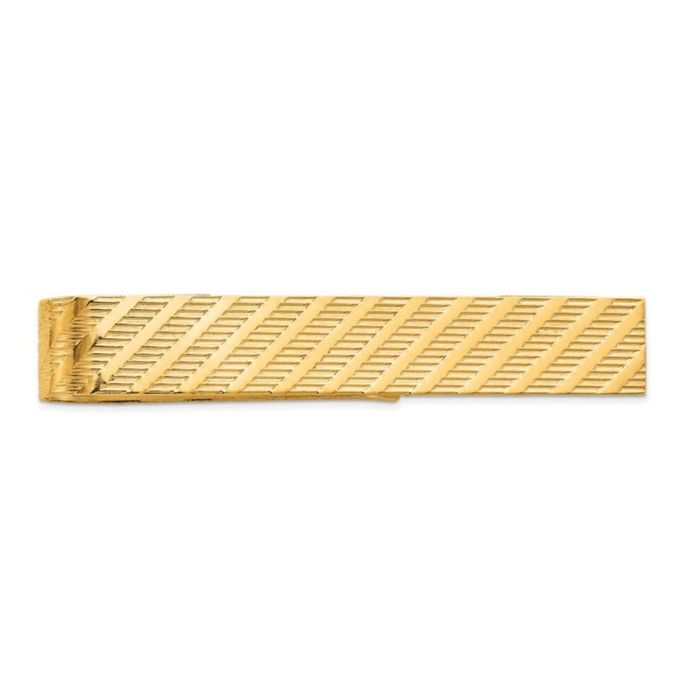 14K Yellow Gold Textured Tie Bar, 8 x 50mm